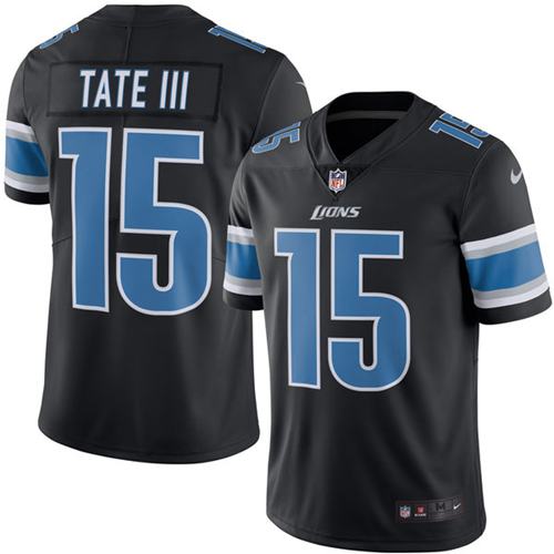 Nike Lions #15 Golden Tate III Black Men's Stitched NFL Limited Rush Jersey
